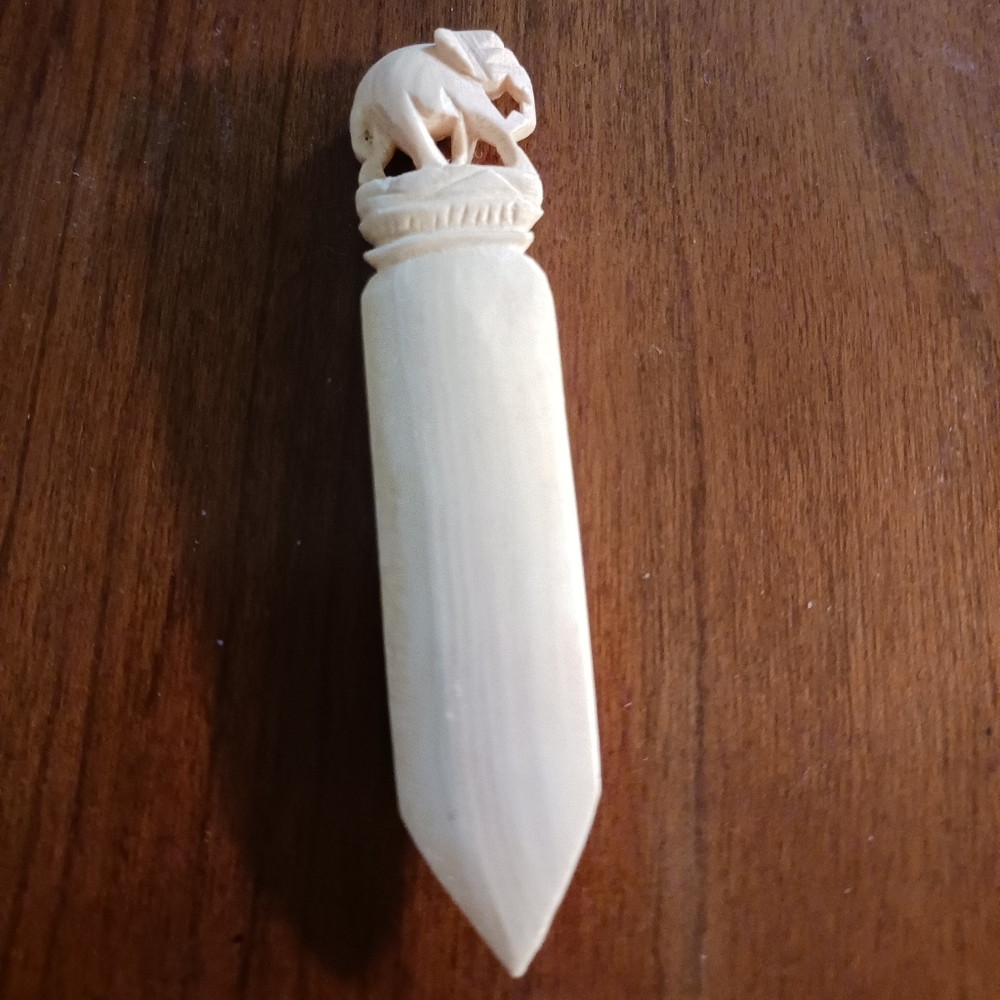 Vintage hand carved faux ivory bookmark with elephant